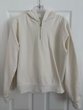 Zara Quarter Zip Hoodie Men’s Size Small Off White Cream